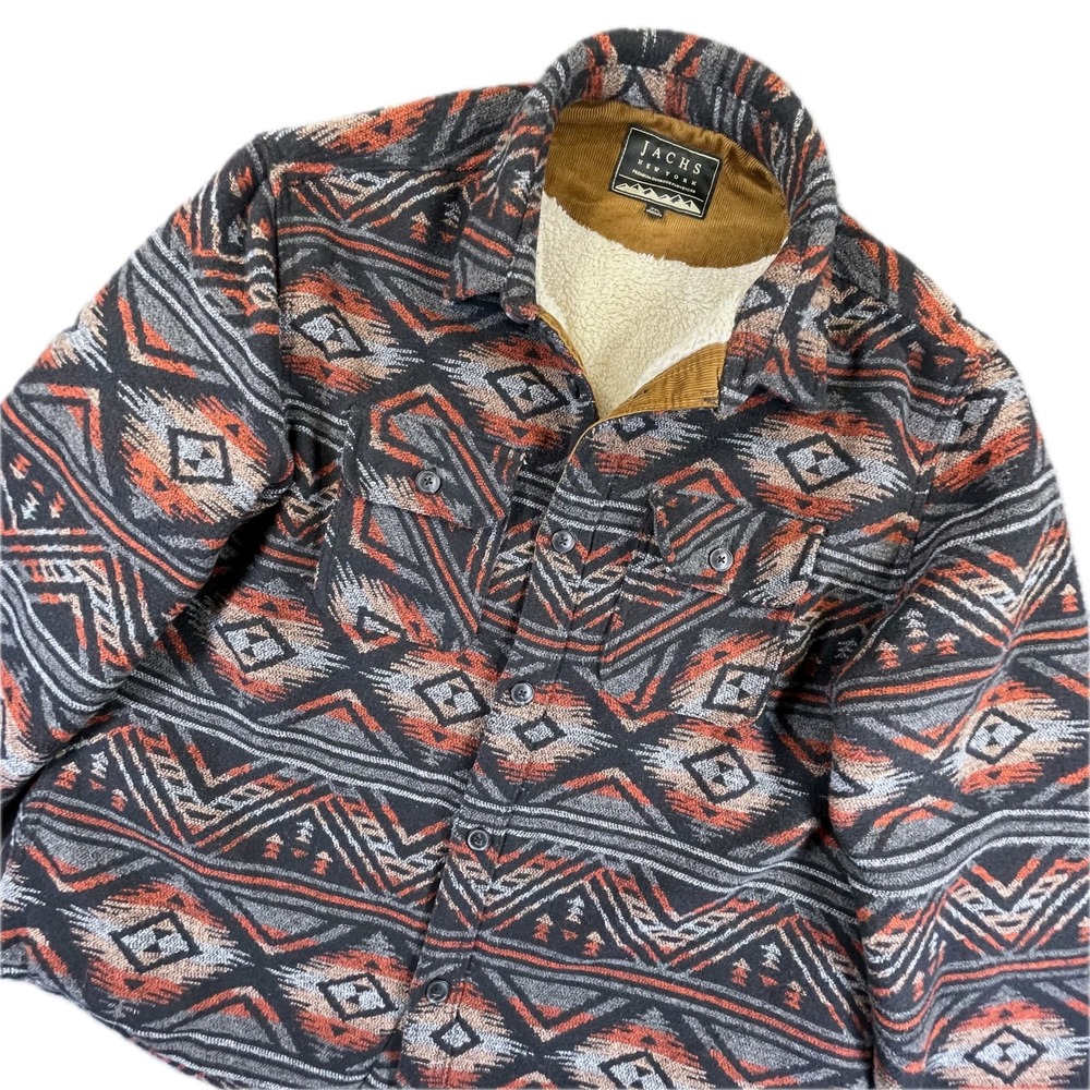 Jachs NY Aztec Sherpa Lined Shirt Jacket XXL Rust Wool Shacket Lumberjack Cabin